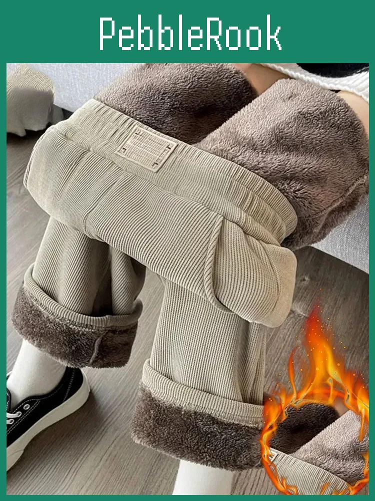 Теплые зимние женские брюки из утолщенной шерсти ягненка, повседневные, с эластичной высокой талией, винтажные, широкие, новый дизайн, шикарные, свободные, верхняя одежда
