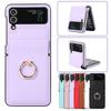 Finger Ring Holder Leather Case for Samsung Galaxy Z Flip 5 Z Flip 4 Z Flip 3 5G Flip5 Flip4 Flip3 Shockproof Ultra Thin Cover