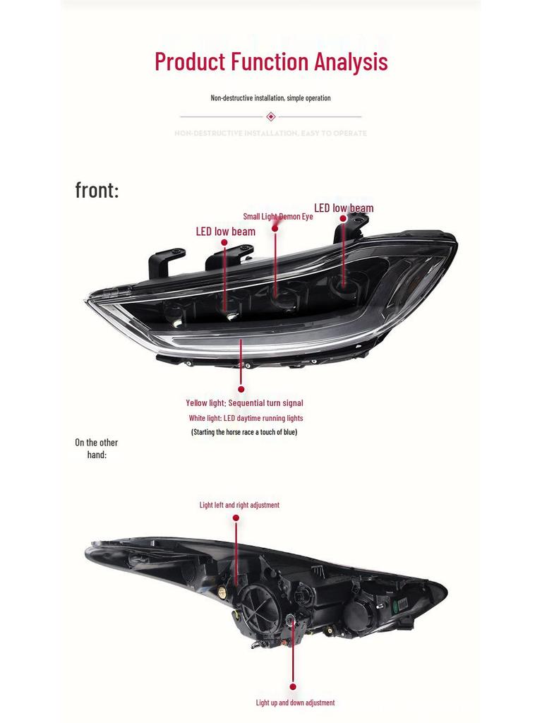 LED Daytime Running Light Headlight Assembly with Devil Eye & Sequential Turn Signal for 2016-2020 Hyundai Elantra