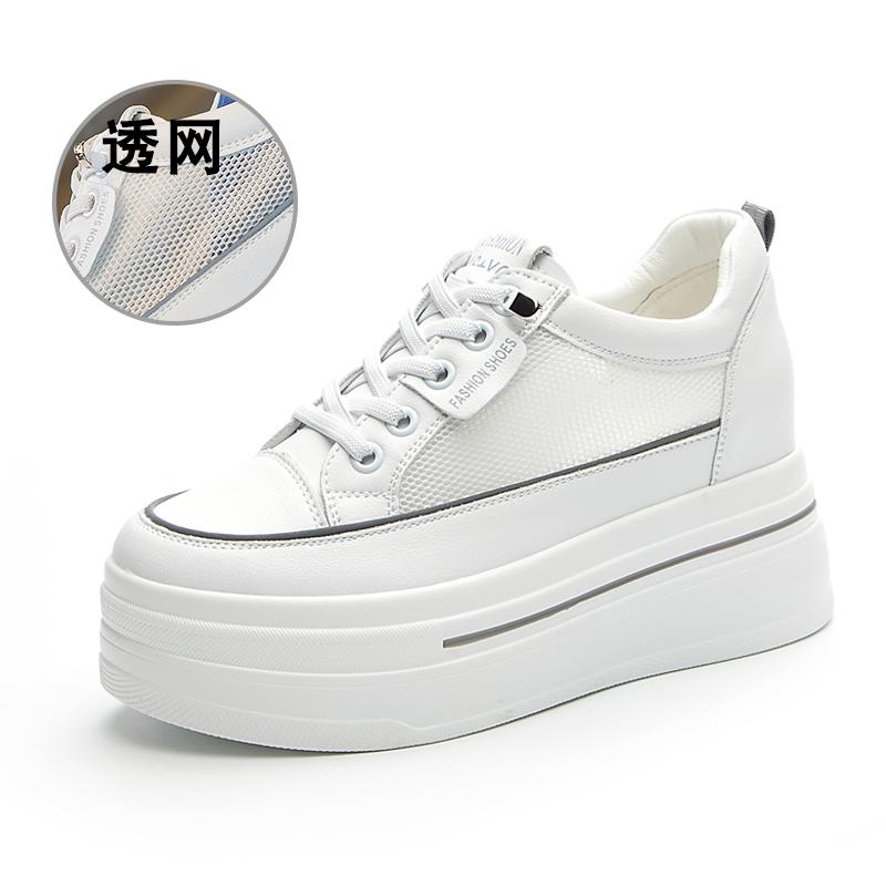 2024 весна новые удобные туфли для женщин, увеличивающие внутреннюю высоту, женские туфли 9 см, толстая подошва, сетка, маленькие размеры, белые туфли для женщин