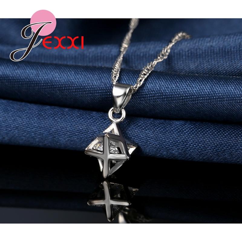 Birthday Gift 925 Sterling Silver Pendant Sets For Women Geometry CZ Austrian Crystal Necklace Earring Jewelry Set