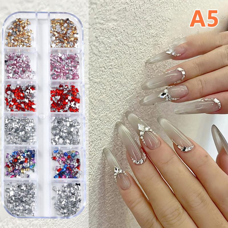 12 Grid Mini Nail Flat Back Beautify Nails Diy Decorative 3D Manicure Nail Art Decorations For Girls