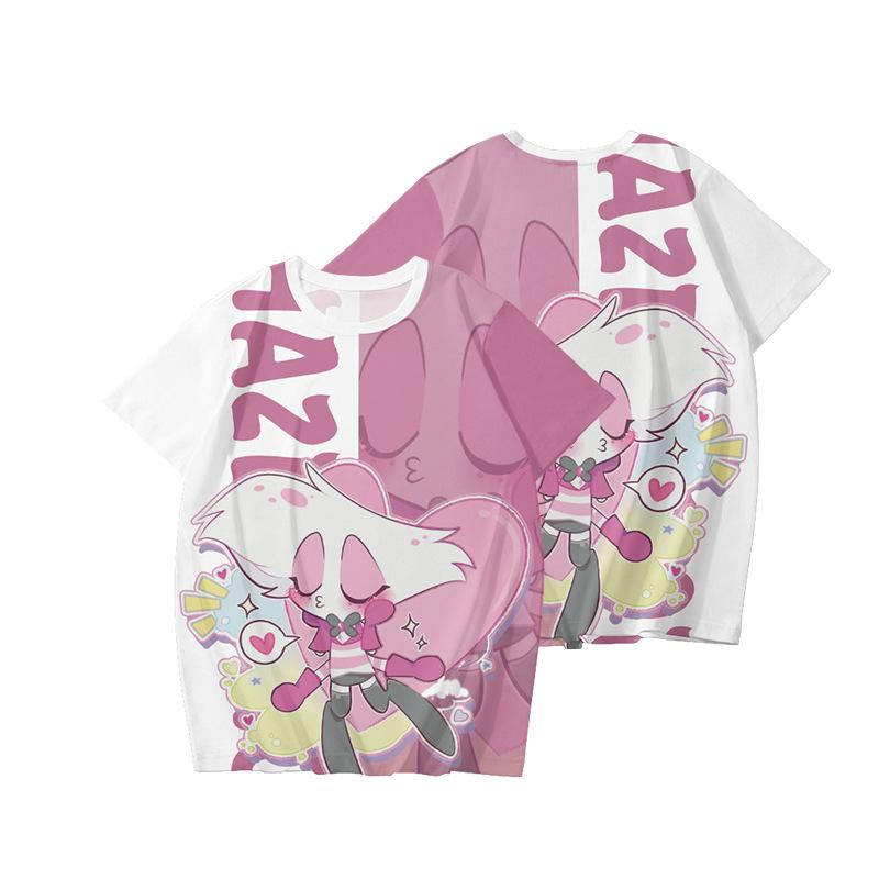 10 цветов Hazbin Hotel Аниме Женские и мужские футболки Аниме Рубашка с круглым вырезом с мультяшным принтом Негабаритные с короткими рукавами Модная мужская одежда Уличная одежда