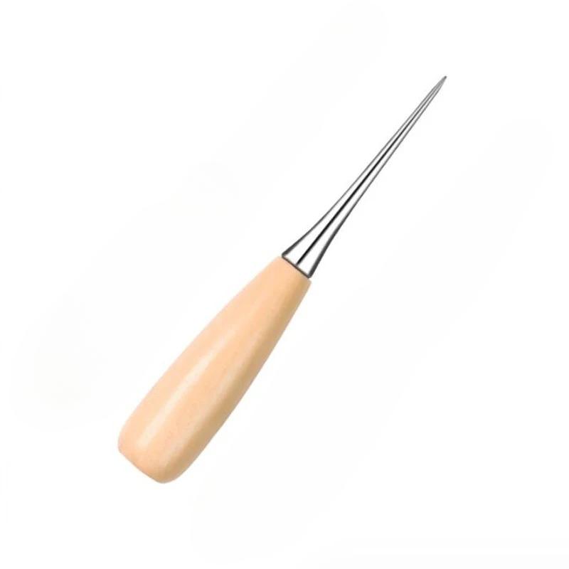 Шило с круглой ручкой из цельного дерева, шило для кожи и текстиля с ножнами, шило для шитья, ручные инструменты для текстиля