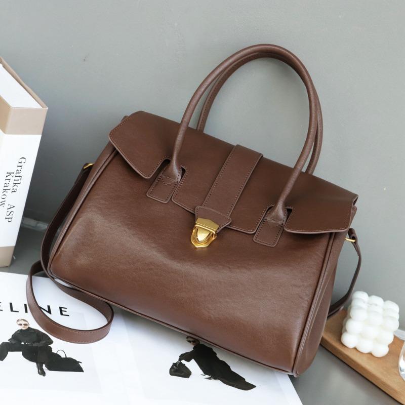 Vintage Genuine Leather Tote Bag Plant Tanned Cow Leather Large Capacity Briefcase Women's Business Trip Commuter Bag