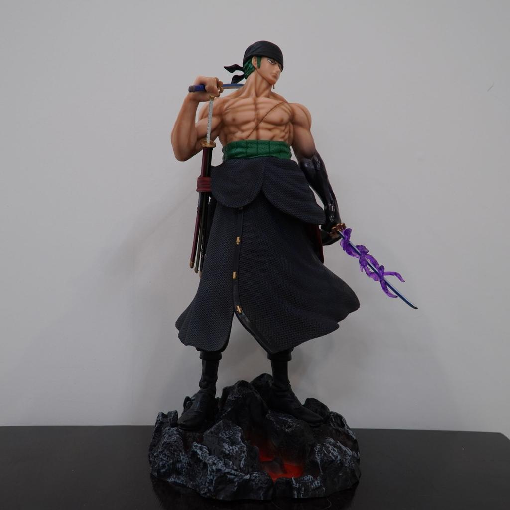 One Piece Zoro ris riam Figura de Anime de estatua Combat stance Draw a sword 19.68Inch/50cm Can be move PVC Mode Toys Gifts
