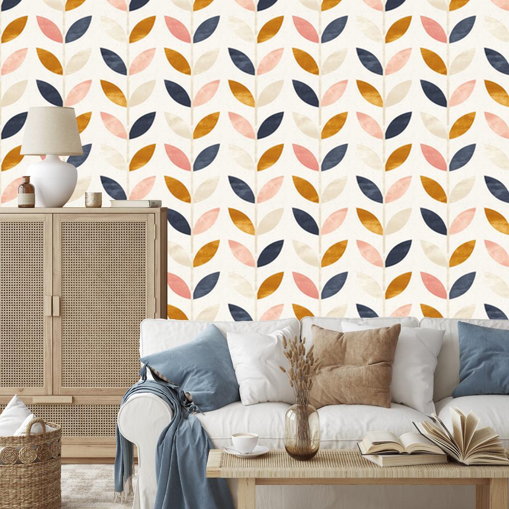 Painted Leaves Wallpaper in Retro Style for Living Room and Bedroom 50x1000