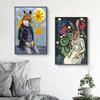 Cartoon Abstract Animal Canvas Paintings Moon Sun Flower Couple Rabbit Fox Wall Art Picture Posters and Prints Living Room Decor
