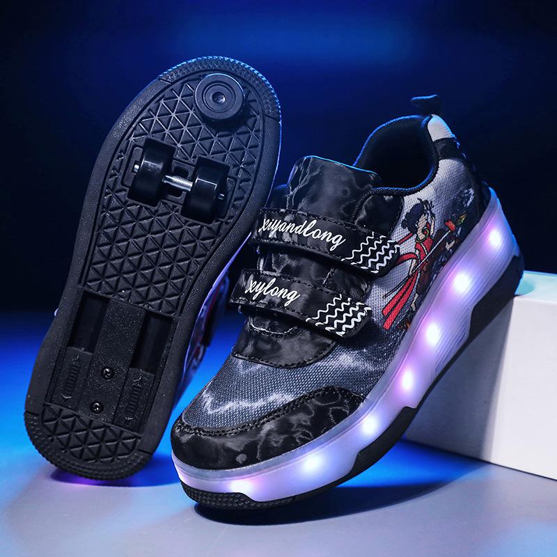 Новые детские кроссовки-ролики, молодежные роликовые коньки, четырехколесные коньки с тормозами, кроссовки с выдвижными колесиками