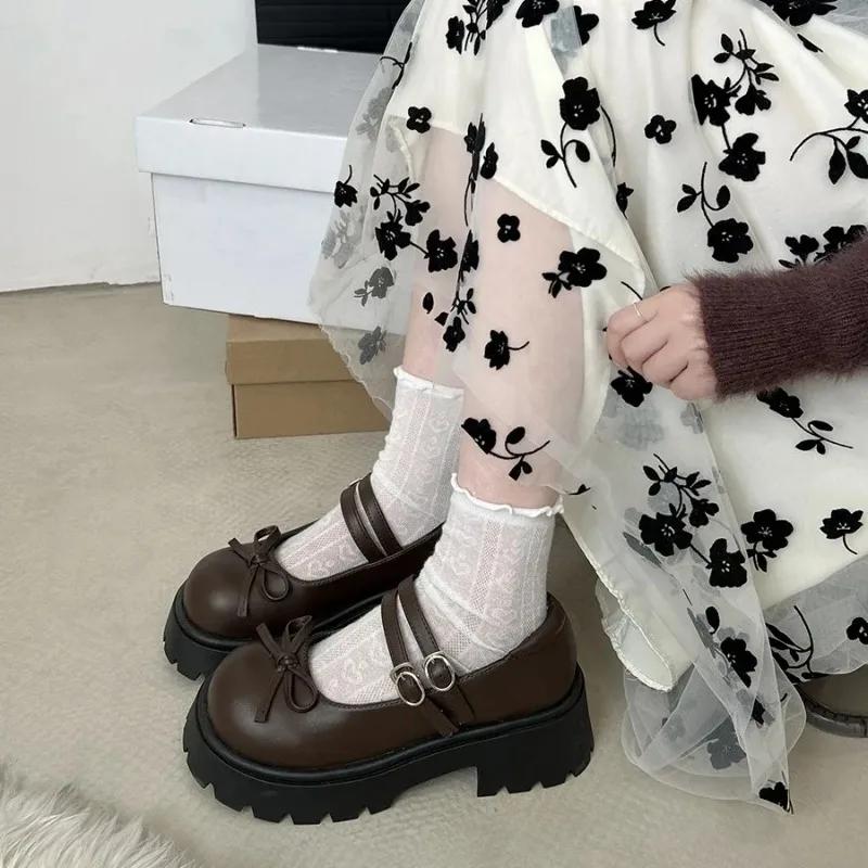 Ретро Повседневная женская обувь на толстом каблуке с круглым носком Туфли-лодочки с закрытым носком Универсальная женская обувь на платформе Оксфорды с бантом Удобные туфли на каблуках