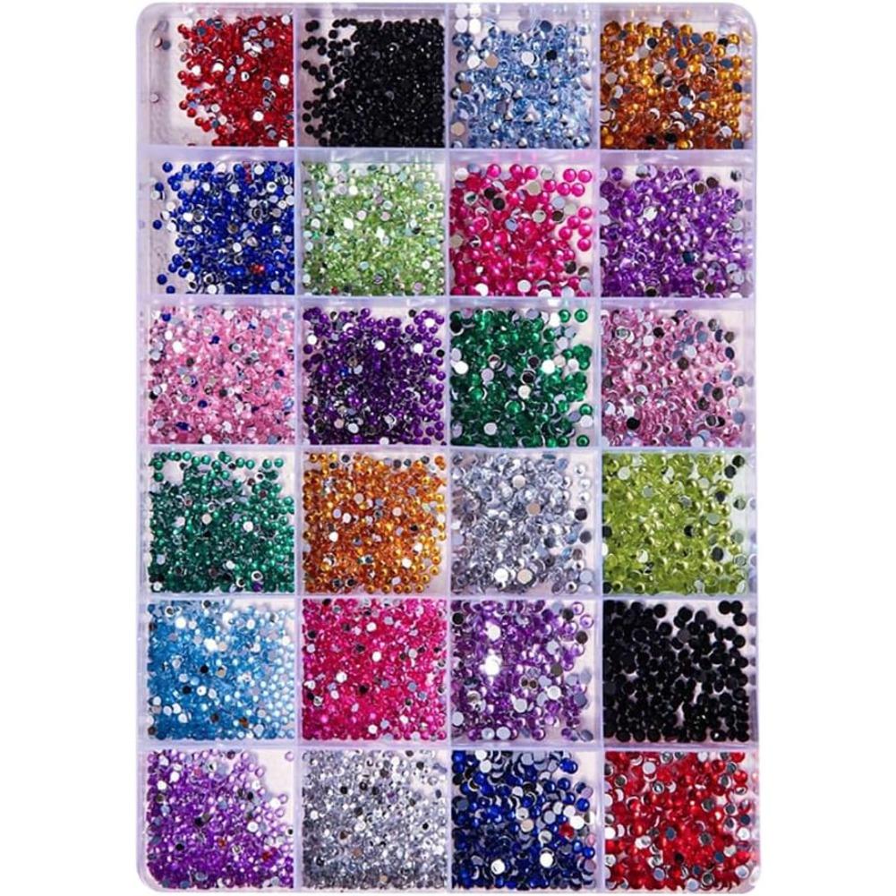 24 Grids Colorful Nail Art Rhinestones Jewels Flat Back Nail Diamonds Crystals Mixed Color Flatback Rhinestones Multicolor Nail Gems