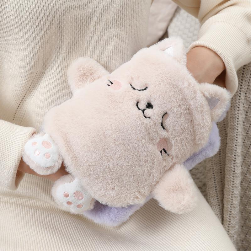 Plush Hand Warmer: Cozy, Explosion-Proof Hot Water Bottle with Washable Cover for Autumn & Winter.