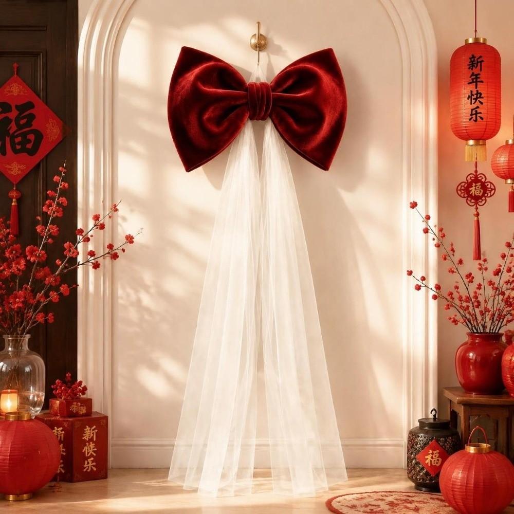 Mesh Tulle Large Velvet Christmas Bow New Year Christmas Wreaths Bow  Home Decor