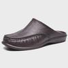 Men's Fashionable Leather Closed-Toe Slippers: Lightweight, Large-Size, Versatile for Home Leisure.