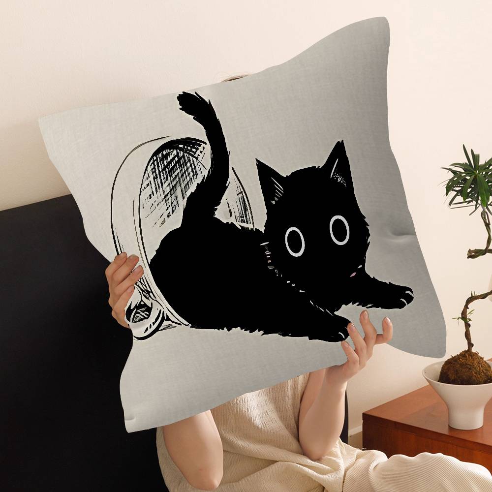 Black Cat Pillow Covers Cartoon Sofa Decorative Home Doublesided Printing Short Plush Cute Cushion Cover