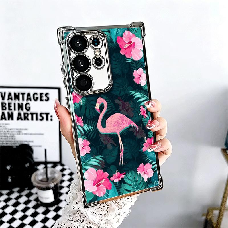 Pink Red Dreamy Flamingo Plating Phone Case For Samsung Galaxy S24 S25 FE S26 Edge S23 Ultra S22 S21 Plus S20 Anti-Fall Airabag