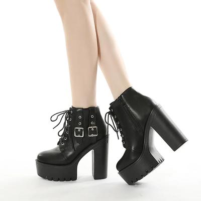 Модные женские однотонные ботильоны на каблуке с цветными блоками, с ремешком с пряжкой, модные готические ботильоны на шнуровке для вечеринки, ботильоны до щиколотки с молнией сзади