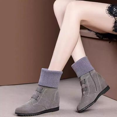 Зимние ботинки из натуральной кожи, женские, увеличивающие рост изнутри, короткие ботинки с толстой подошвой, плюшевые, теплые, шерстяные ботинки