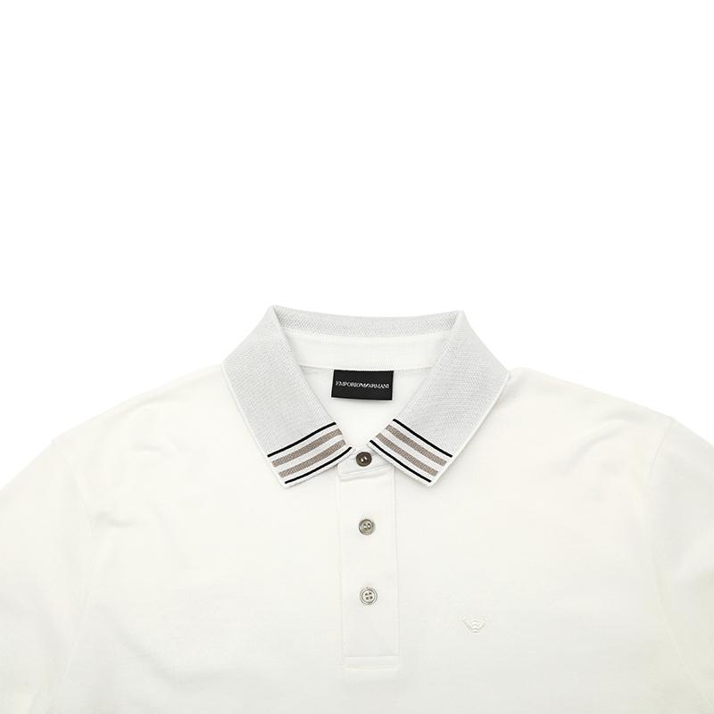 Emporio Armani SS25 Мужская футболка-поло с коротким рукавом и контрастной отделкой Белый EM000854-AF12955-U0003