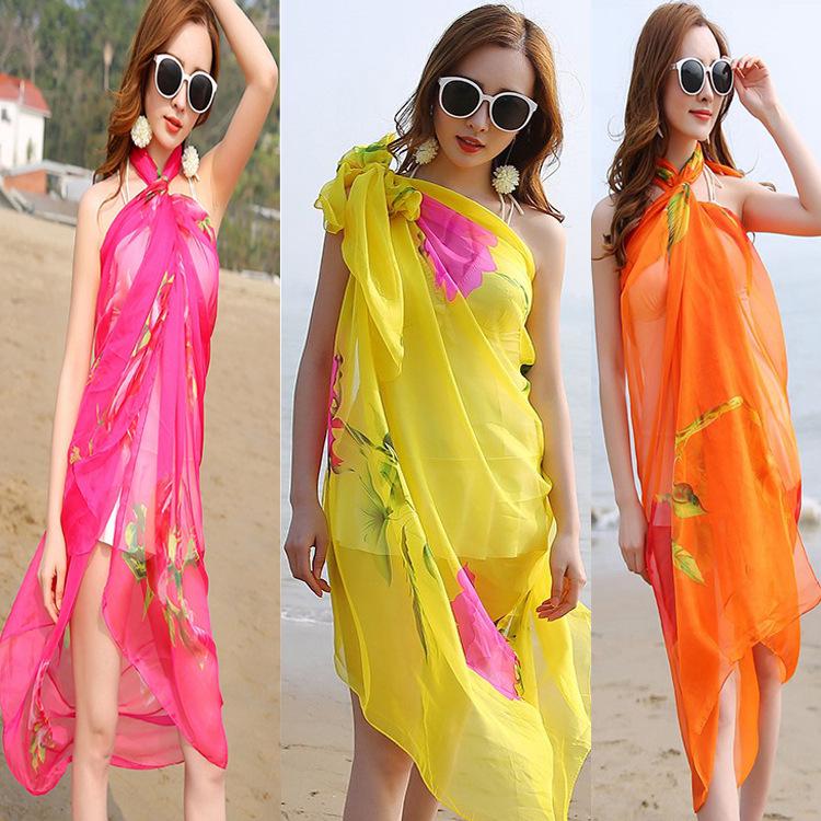 Women's Chiffon Scarf - Lightweight, Printed Sun Protection for Spring, Summer, Fall - Versatile Beach Shawl