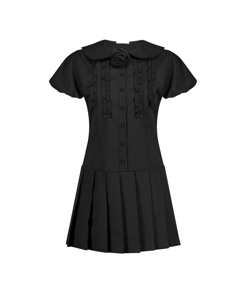 Iligo Rose Pleated Mini Dress Black