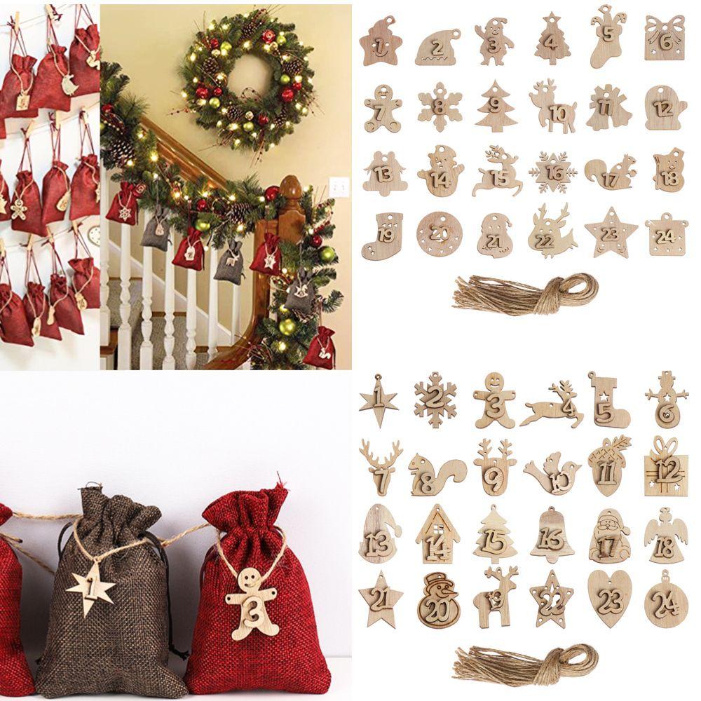 Gift Bags Decor Xmas Wooden Pendant Number Label Christmas Advent Calendar Countdown Hanging Tags