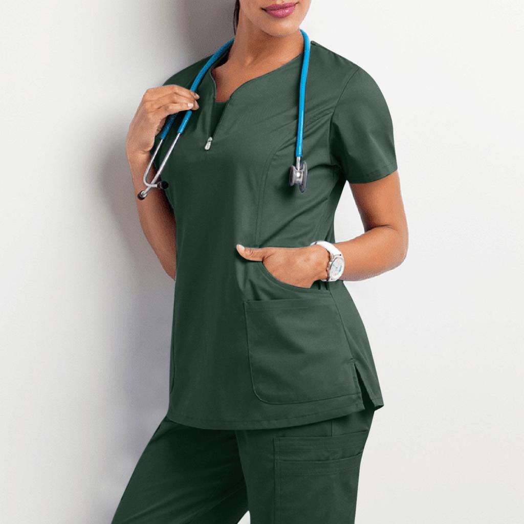 Women's Short Sleeve Scrub Top - Nurse/Surgeon Workwear T-Shirt Gown