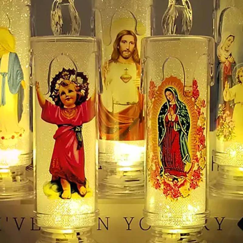 Светодиодная свеча-лампа Иисус Дева Христос Романтическая Безпламенная Молитвенная Чайная свеча Религиозный Ночник Настольное Декоративное Украшение