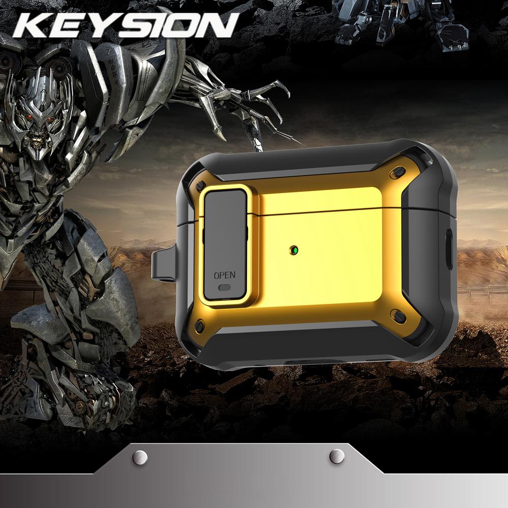 KEYSION Чехол для Bluetooth-наушников для AirPods Pro 3 Мягкий силикон+ПК Ударопрочная задняя крышка с замком-переключателем Карабин для альпинизма