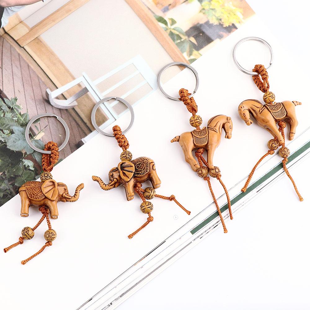 Accessorites Pendant Gift Wooden Carving Horse Elephant Keychain