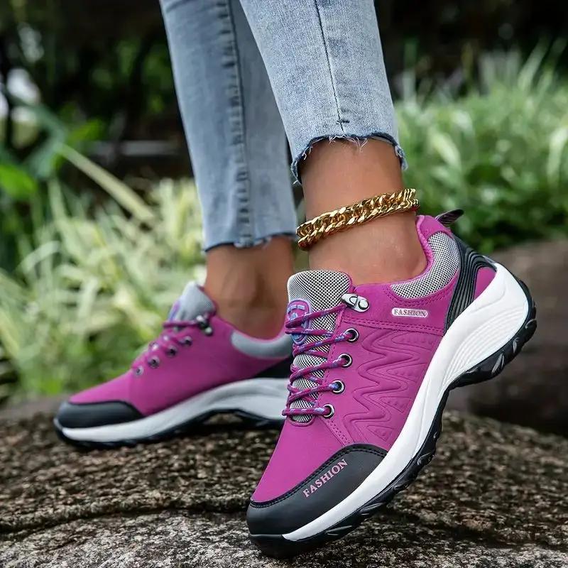 New Fashion Women's Mountaineering Soft Soled Comfortable Tennis Running Outdoor Lace Up Light Casual Hiking Shoes Tennis Female