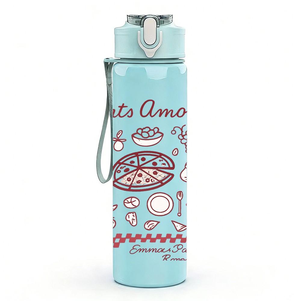 1PC Che Ti Amo Coffee Letter Layout 750ml Color Plastic Sports Water Bottle Leakproof Flip Straw Lid For Sports Office Home Use