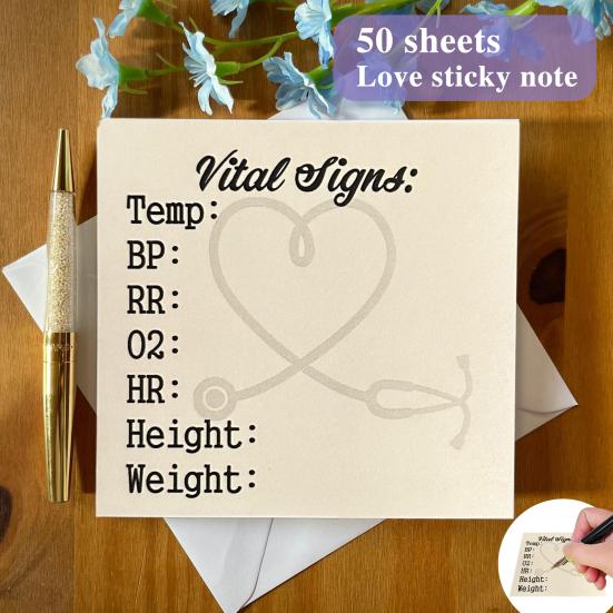 50 листов Блок для заметок с липким краем Квадратный блокнот медсестры Журнал жизненно важных показателей