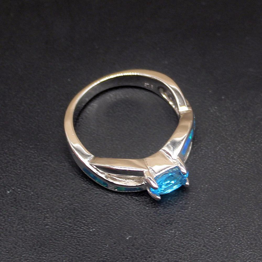 Hermosa Sparkle Blue Opal Sunny Topaz Натуральная серебро 925 пробы Кольцо Свадебные подарки для женщин Размер 7 # 20214272