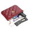 Women Simple Fashion Short Pu Leather Zipper Wallet Ladies Smart Rhombus Coin Purse with Keychain