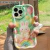 Phone Case: 2D flat design, suitable for iPhone 18, 17, 16, 15, 14, 13 Pro protective case, cloud little white rabbit, perfect holiday gift for Christ