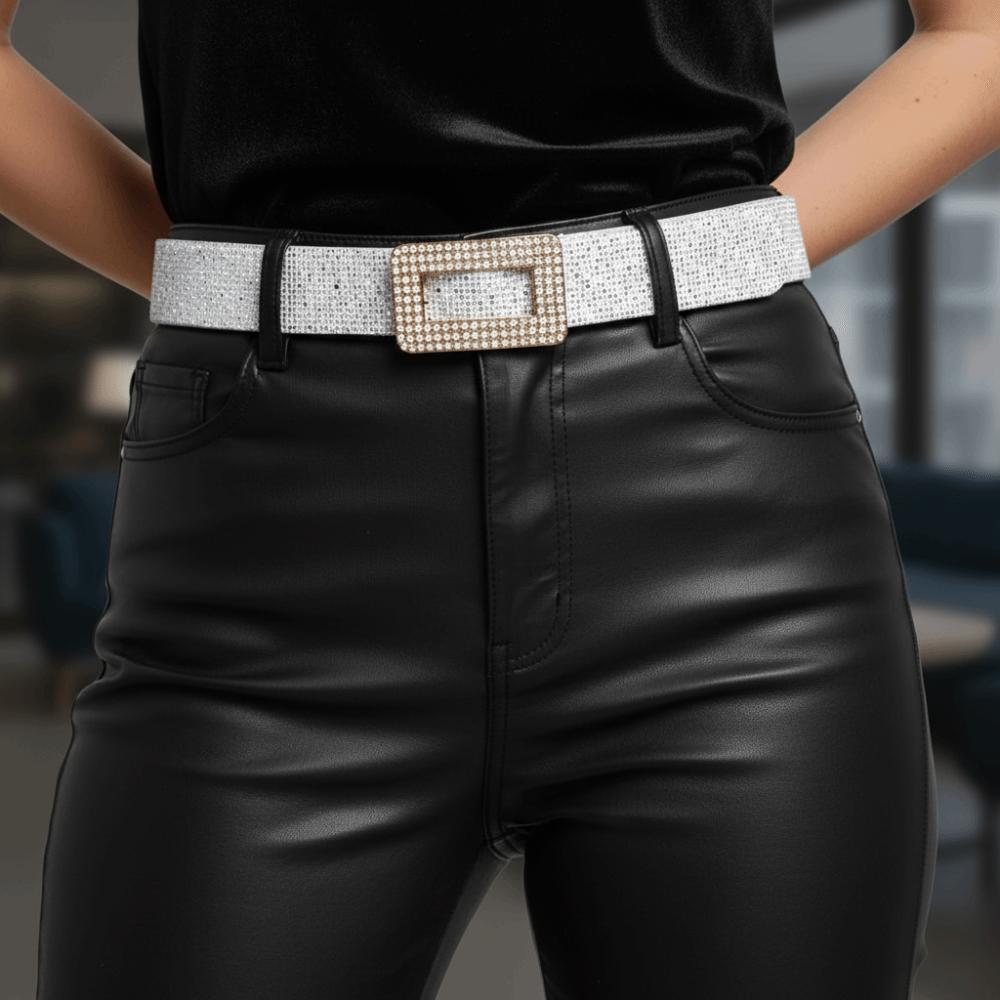 Punk PU Leather Wide Waistband Rhinestone Square Buckle Y2K Girl Waistband  Ladies/Girls