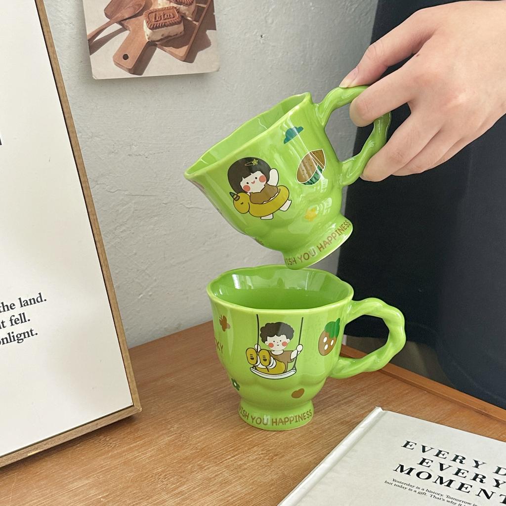 Керамическая кружка с изображением мальчика и девочки в мультяшном стиле. Домашняя кружка для питьевой воды. Кружка для воды для девочек. Офисная керамическая кружка для кофе. Экологически чистая.