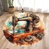 Vintage Era Sewing Machine Circular Printed Carpet Vintage Old Furniture, Anti Slip Floor Mats Rugs for Bedroom Rug Dining Room