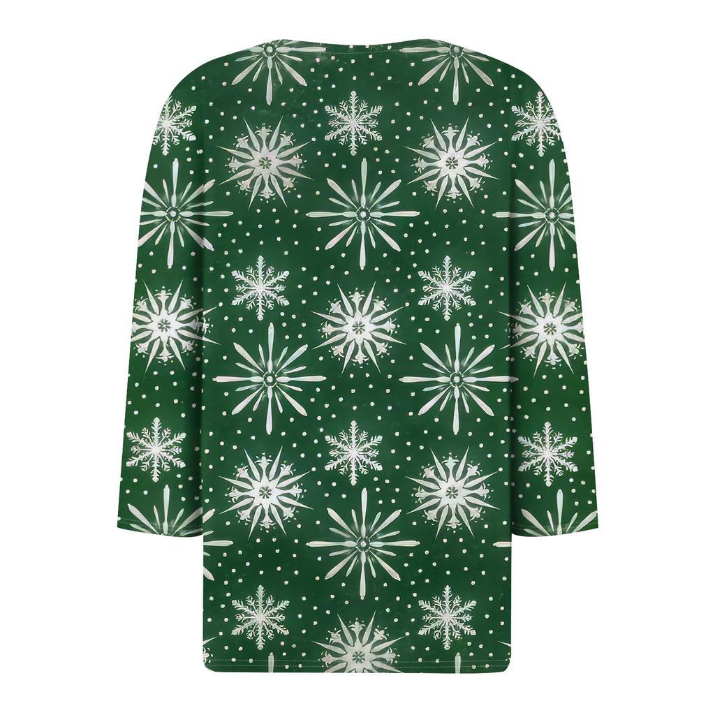 Жен. Футболка Футболка С принтом Пуговицы Рукав 3/4 Повседневные Выходные Мода Классический V-образный вырез Обычный Топ