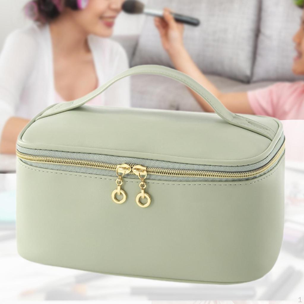 Cosmetic Bag Organizer Lightweight Pouch Essentials with Handle and Divider PU Portable Polyester