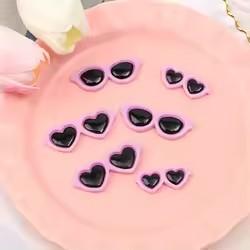 Bag of 100 Round Summer Heart Sunglass Flat Back Resin Cabochons DIY Craft for Souvenirs Artificial Style