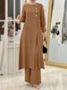 H718 Elegant Two-Piece Muslim Women's Suit: Irregular Long Shirt with Wide-Leg Pants