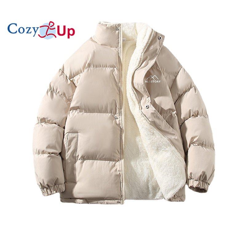 Cozy Up Зимние мужские плюшевые утепленные парки с воротником-стойкой, модная мужская парка-пальто, теплое толстое пальто на молнии, стеганое пальто для мужчин