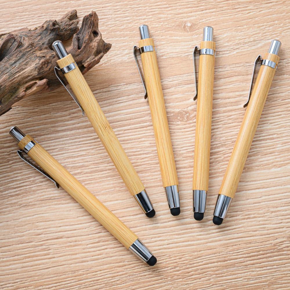 Bamboo Sustainable Pens Black Ink Stylus Touch Pen Упаковка из 5 шариковых ручек для офиса