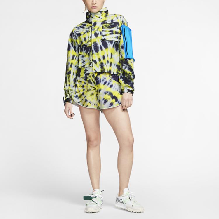 Nike X Off-White съемная куртка с капюшоном совместного бренда с принтом тай-дай Женская верхняя одежда флуоресцентно-желтый CK4808-702