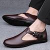 Summer Men Top Layer Cowhide Hollowed Out Casual Leather Shoes with Low Collar Men Sandals Breathable Classic Mens Flat Sandals
