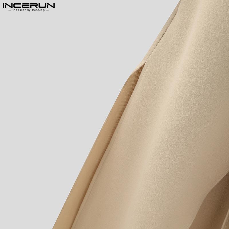 INCERUN Зимние мужские пальто из длинной шерсти меланж с отложным воротником