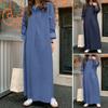 Women's Casual Denim Maxi Dress Roll-Up Sleeve Lapel Button Up Shirt Dress Loose Fit Long Jeans Dress