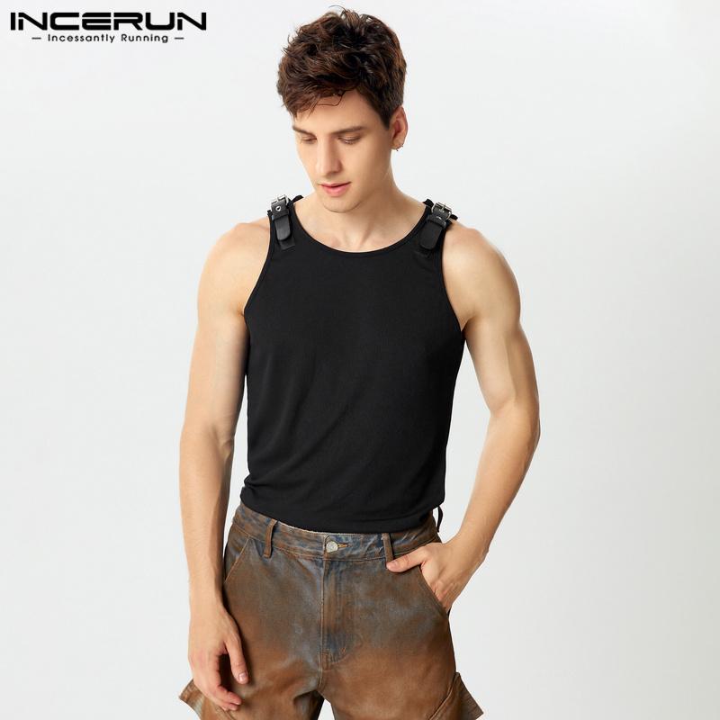 INCERUN Летние мужские повседневные облегающие топы без рукавов с наплечниками